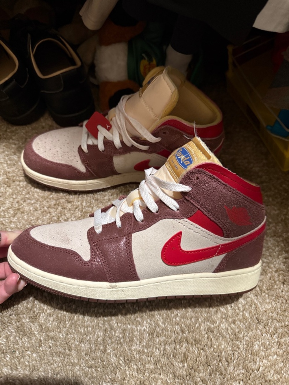 Nike high-top sneakers in red, brown and cream